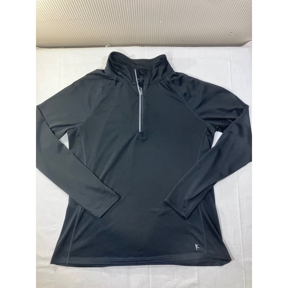 Danskin Now Women Black‎ Semi Fitted 1/4 Zip Long Sleeve Athletic Pullover L G